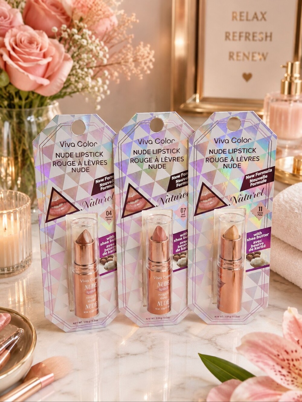 VIVA COLOR NUDE LIPSTICK COLLECTION WITH SHEA BUTTER 3-PIECES